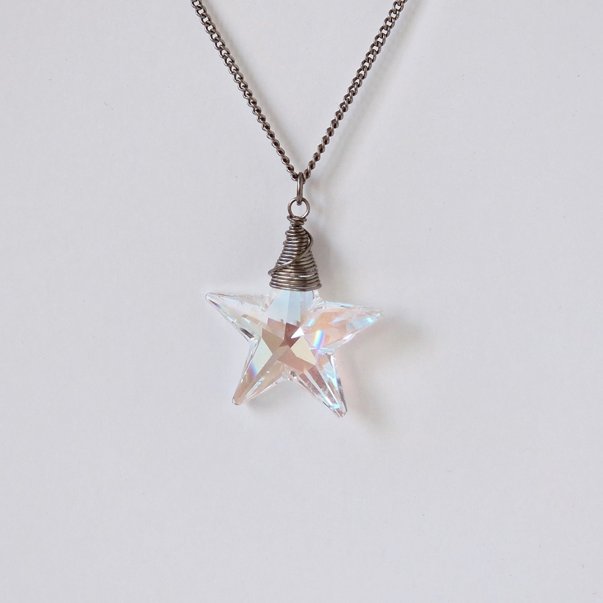 Blue Aurora Borealis Star Crystal Titanium Necklace