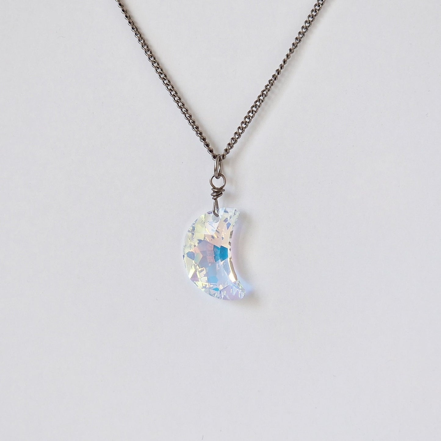 Aurora Borealis Moon Crystal Titanium Necklace