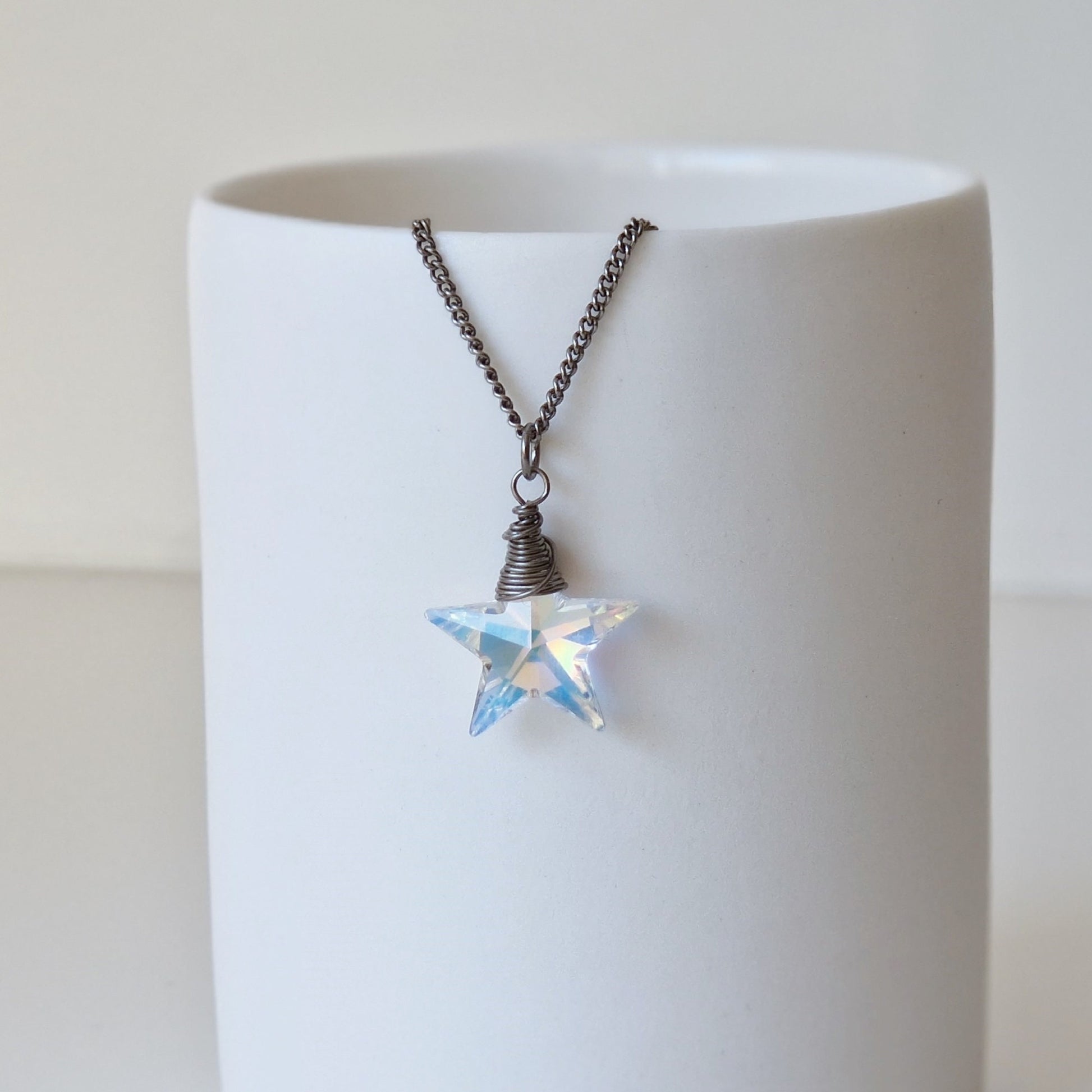 Small Aurora Borealis Star Crystal Titanium Necklace