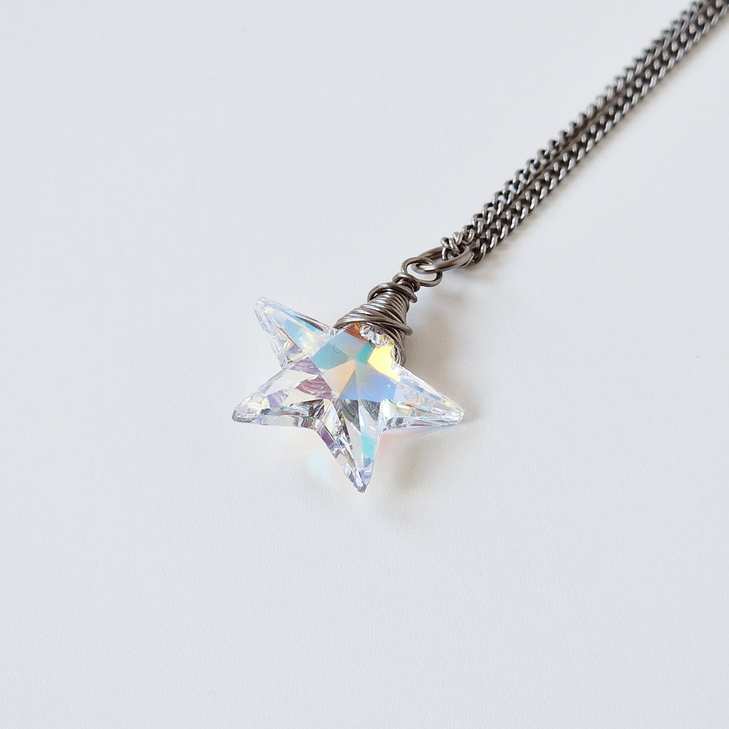 Small Aurora Borealis Star Crystal Titanium Necklace
