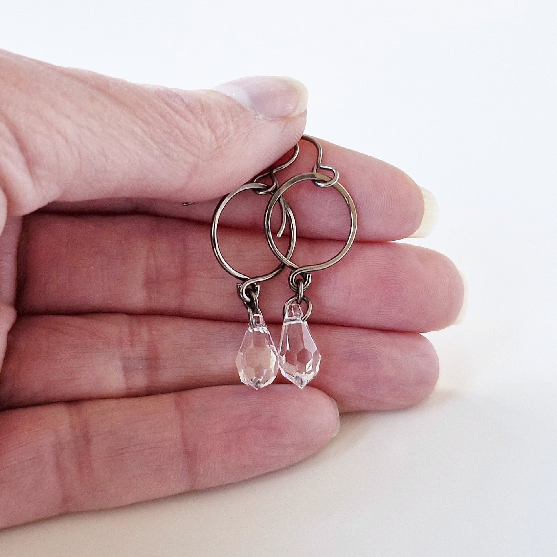 Crystal Teardrop Titanium Earrings