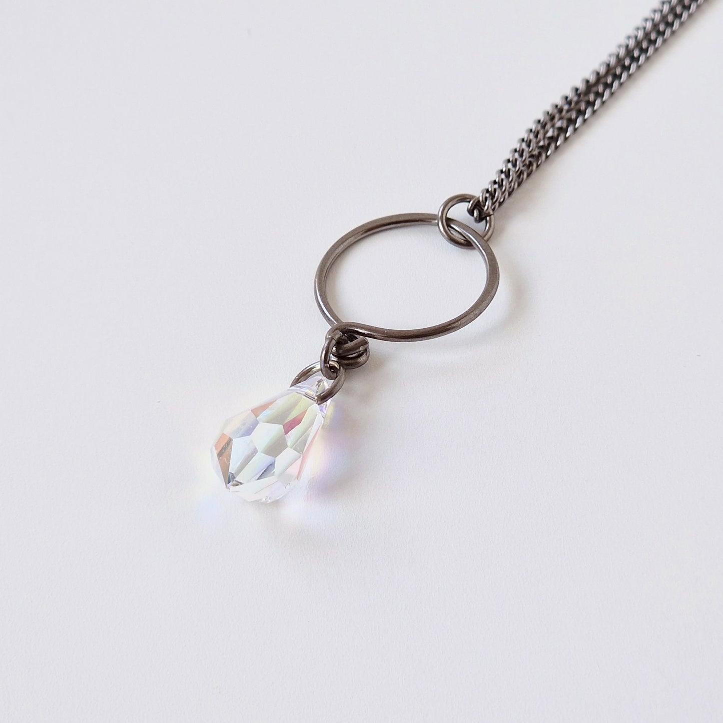 Aurora Borealis Crystal Teardrop Titanium Necklace
