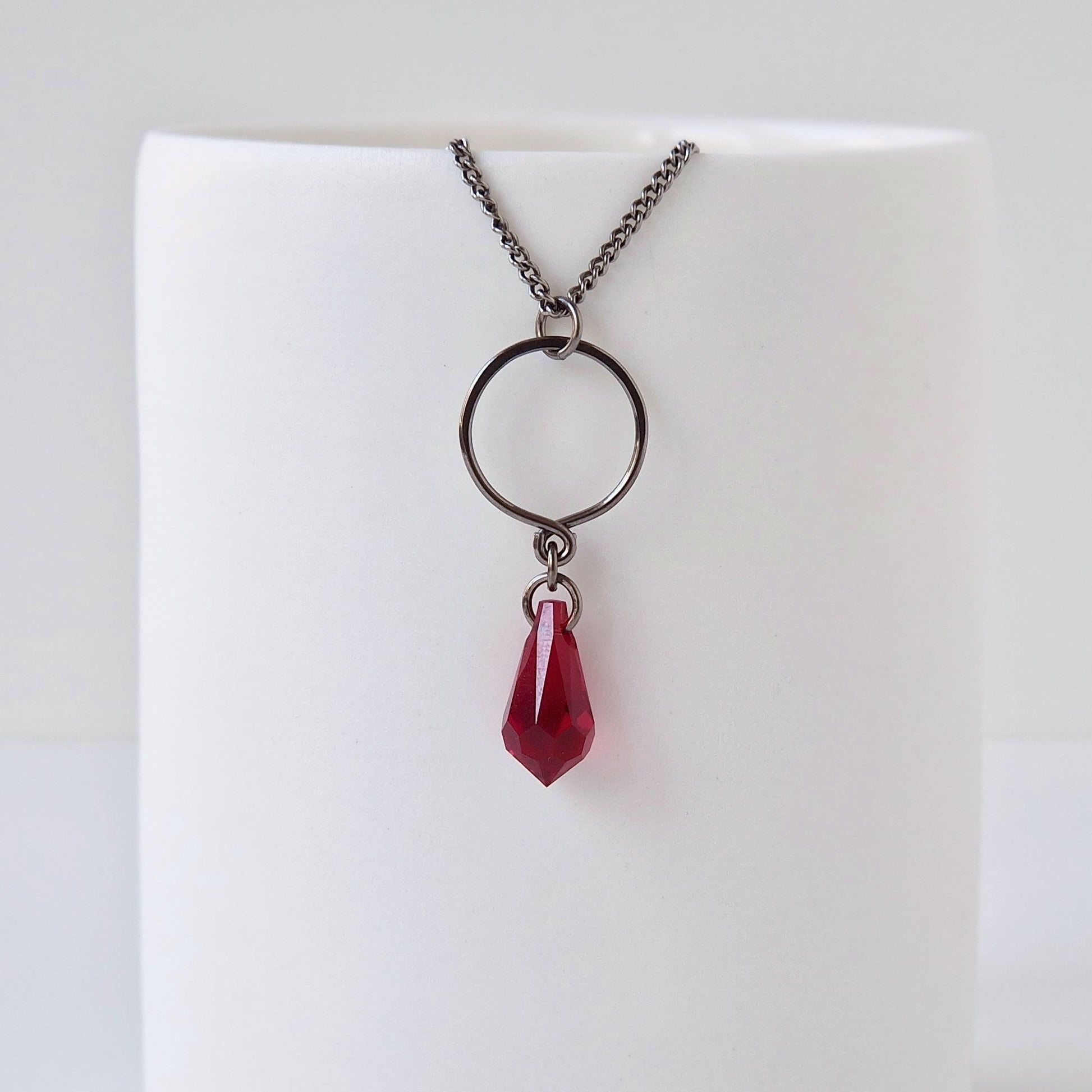 Siam Red Teardrop Titanium Necklace