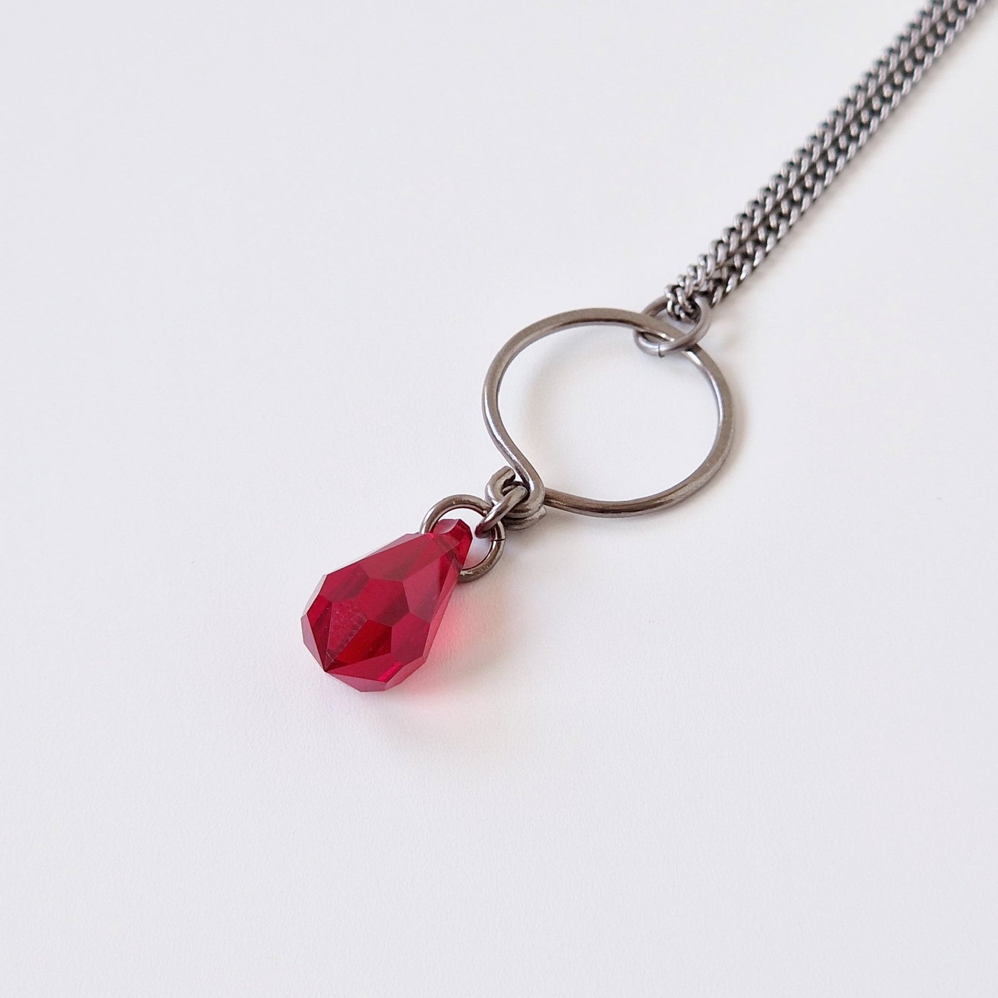 Siam Red Teardrop Titanium Necklace