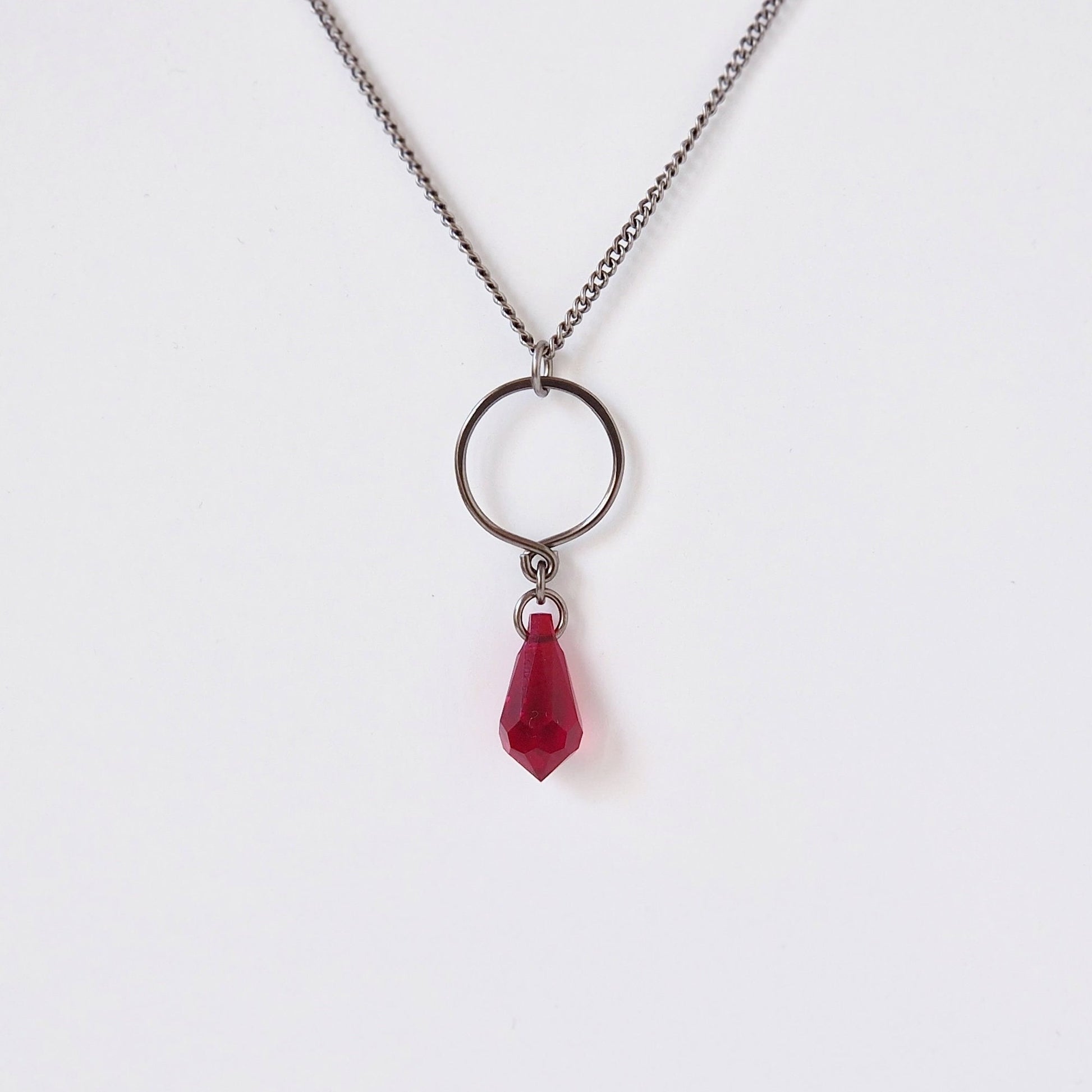 Siam Red Teardrop Titanium Necklace