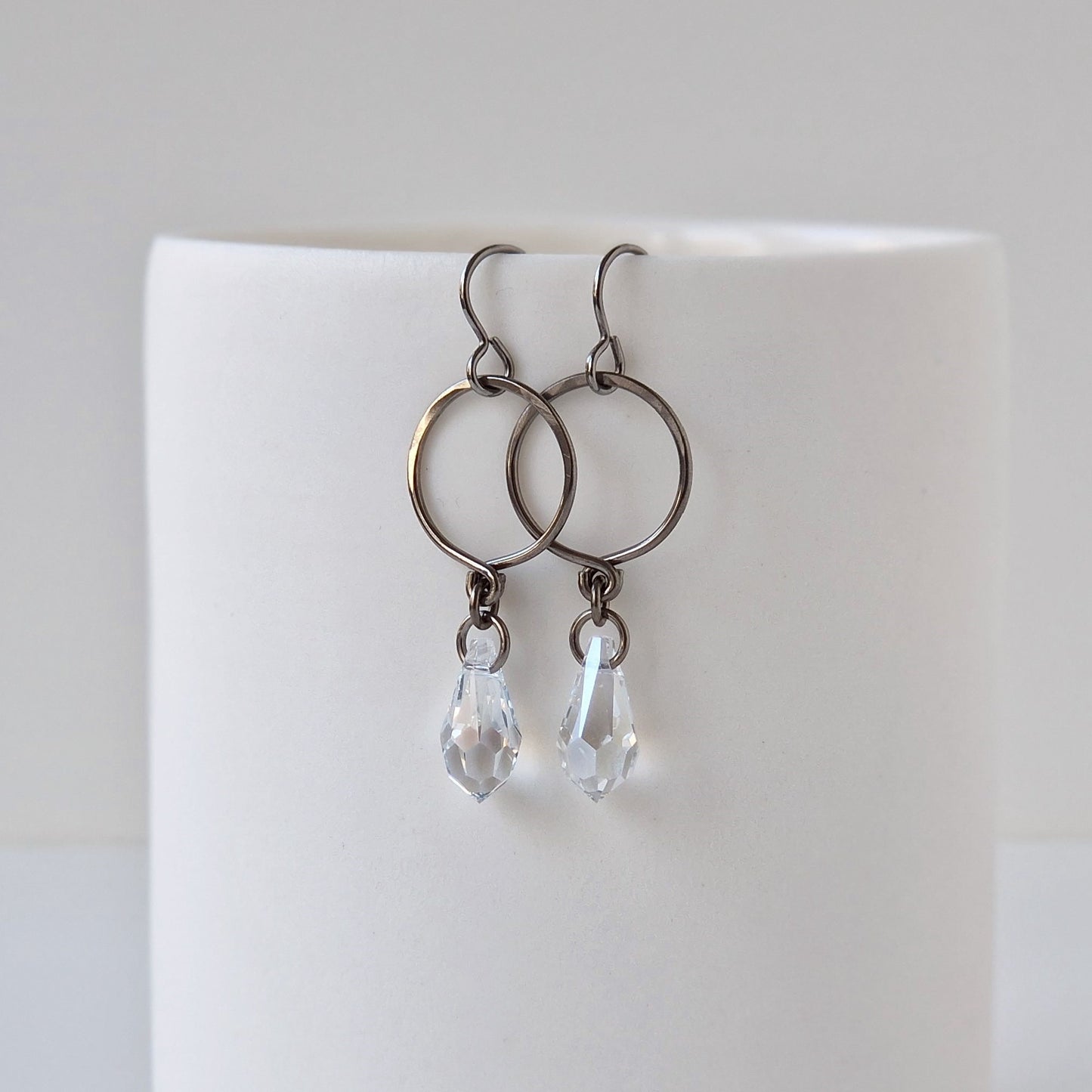 Crystal Shimmer Teardrop Titanium Earrings