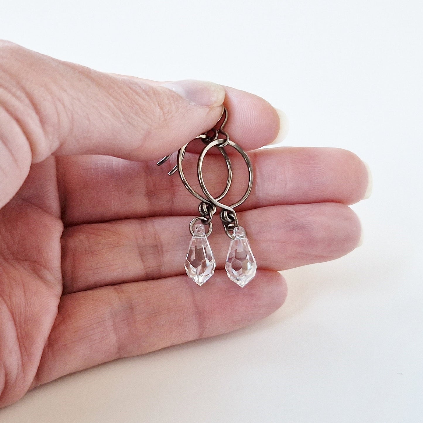 Crystal Shimmer Teardrop Titanium Earrings