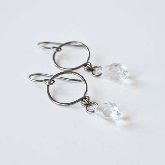 Crystal Shimmer Teardrop Titanium Earrings