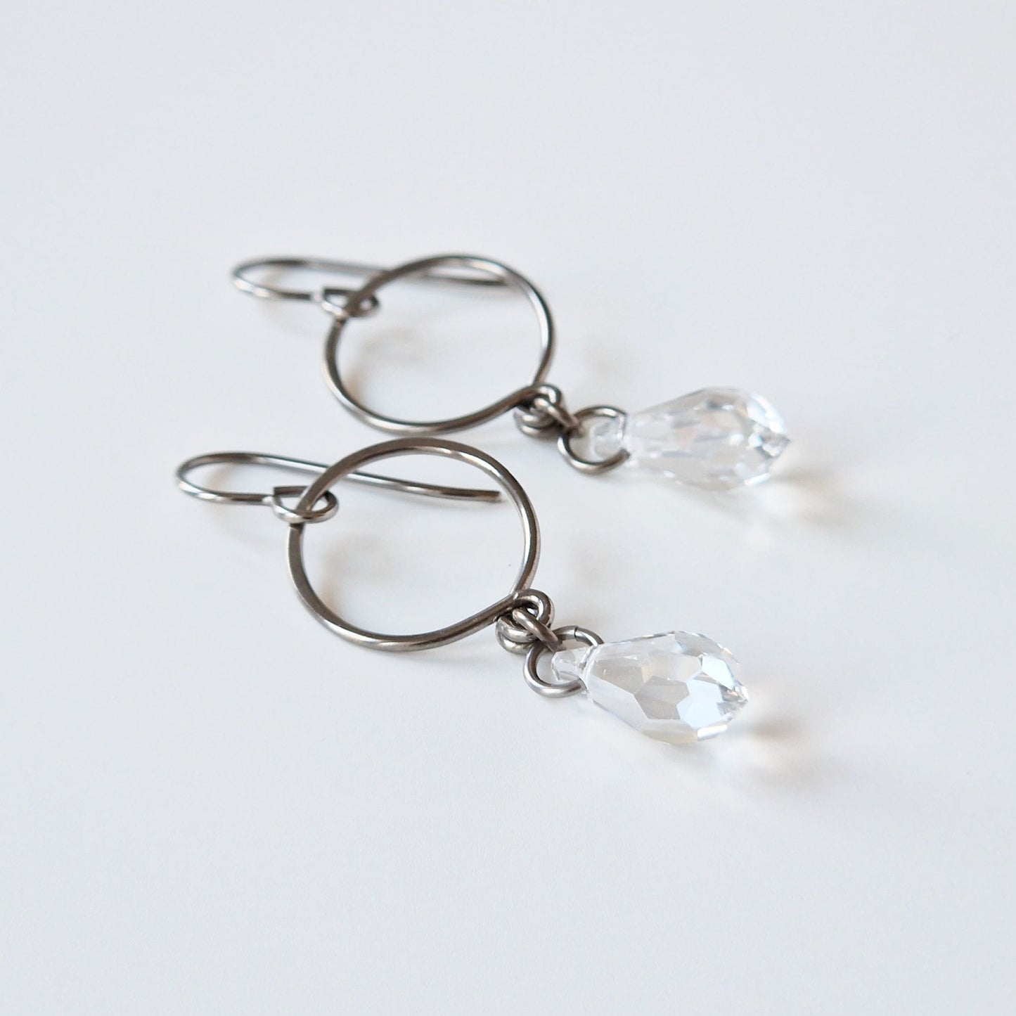 Crystal Shimmer Teardrop Titanium Earrings