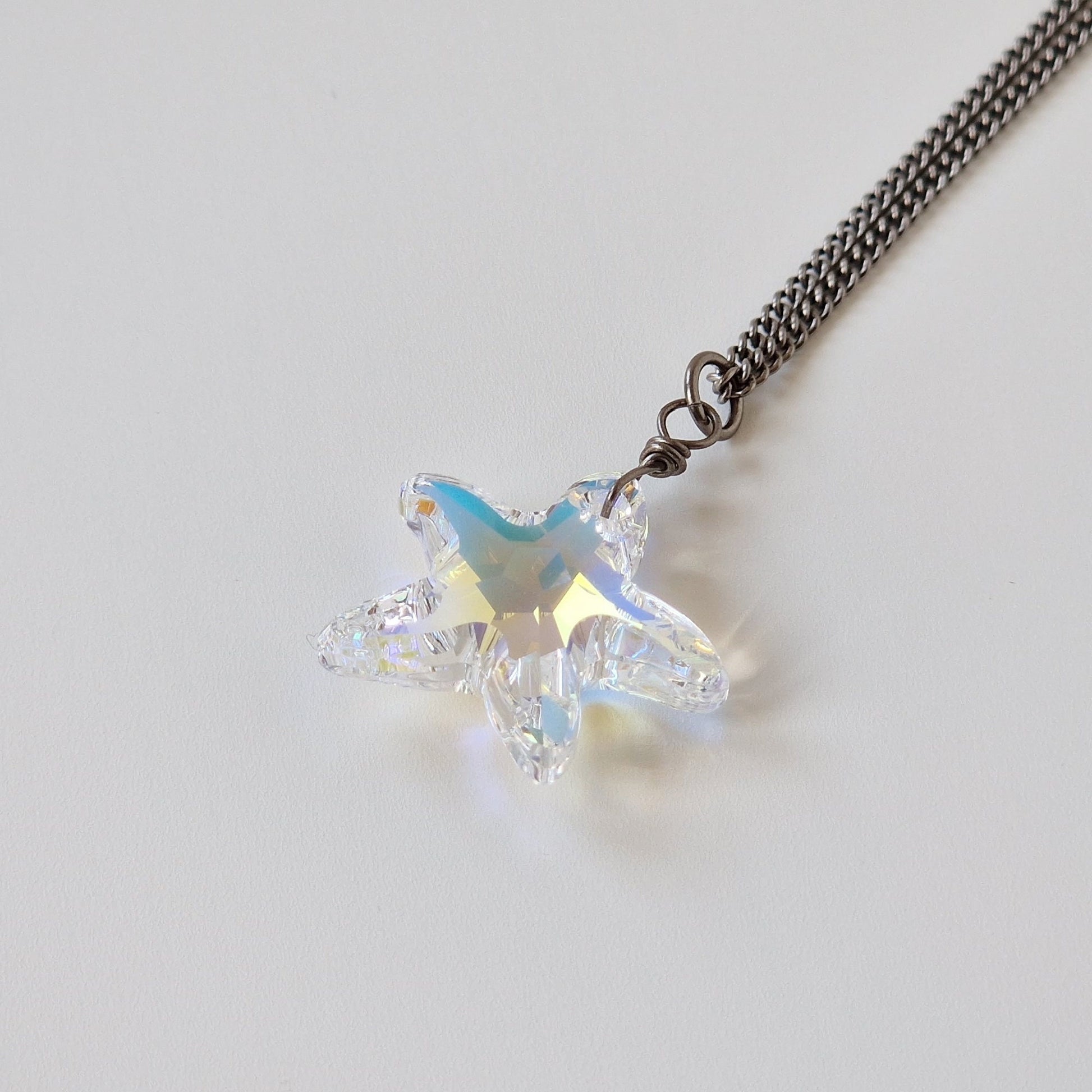 Aurora Borealis Starfish Crystal Titanium Necklace