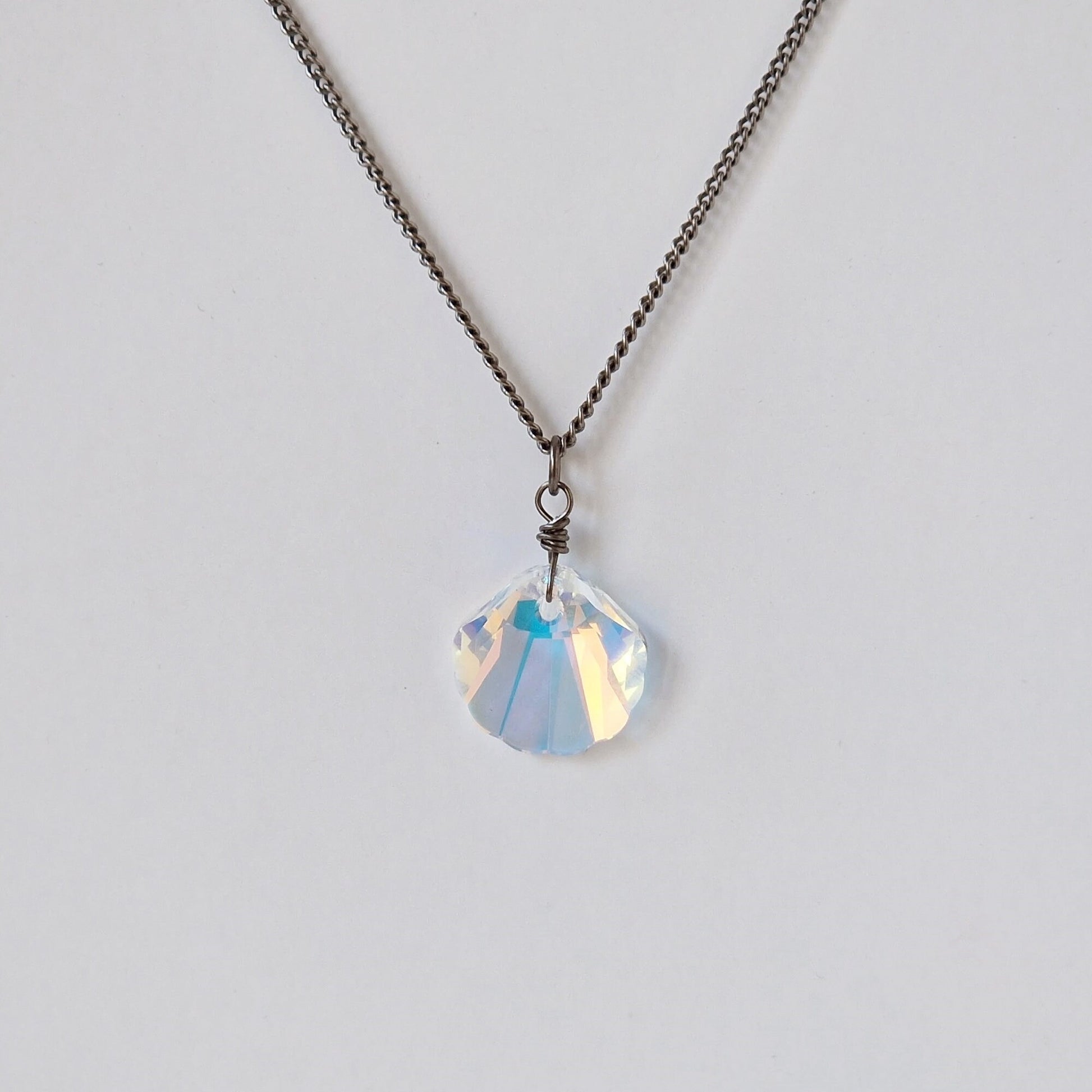 Aurora Borealis Shell Crystal Titanium Necklace