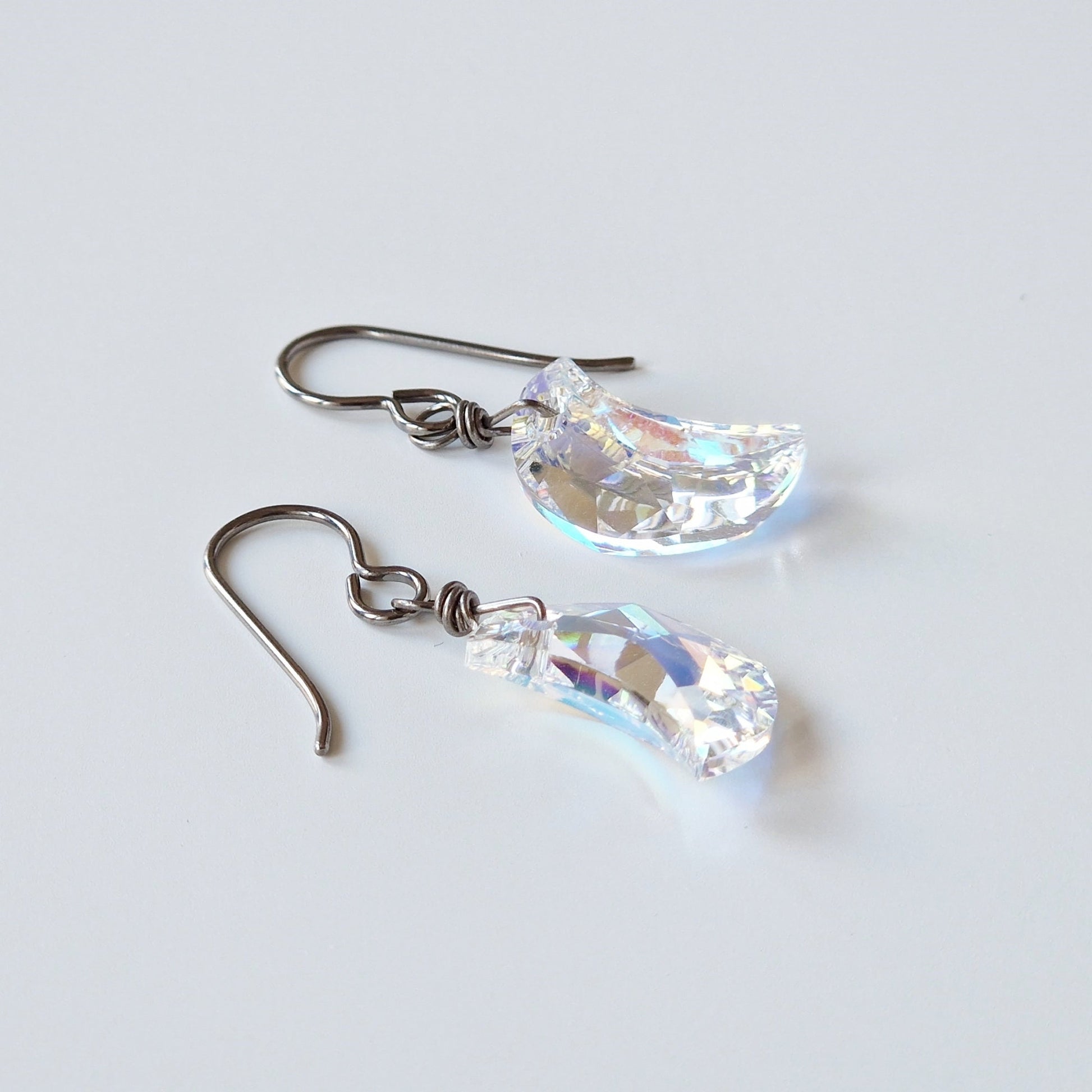 Aurora Borealis Crystal Moon Titanium Earrings