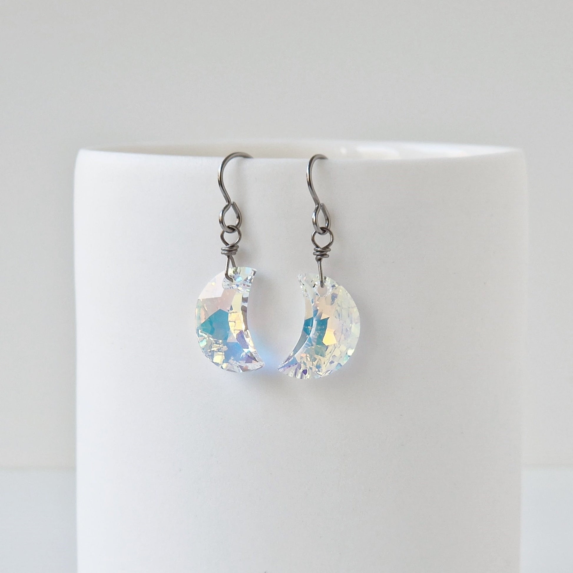 Aurora Borealis Crystal Moon Titanium Earrings