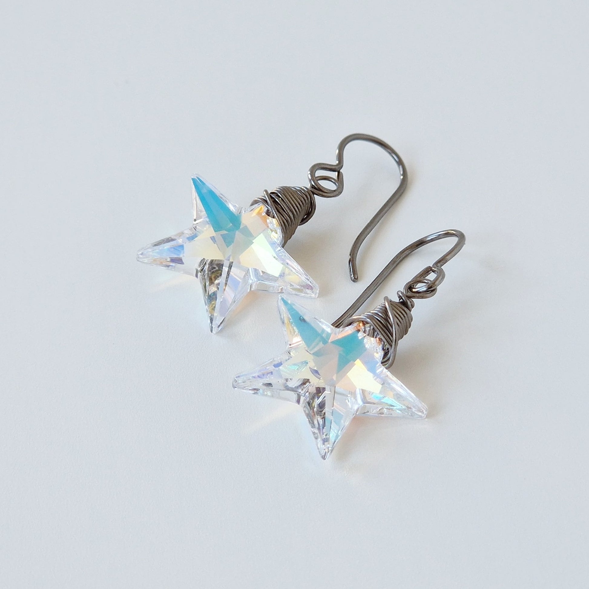 Aurora Borealis Star Crystal Titanium Earrings