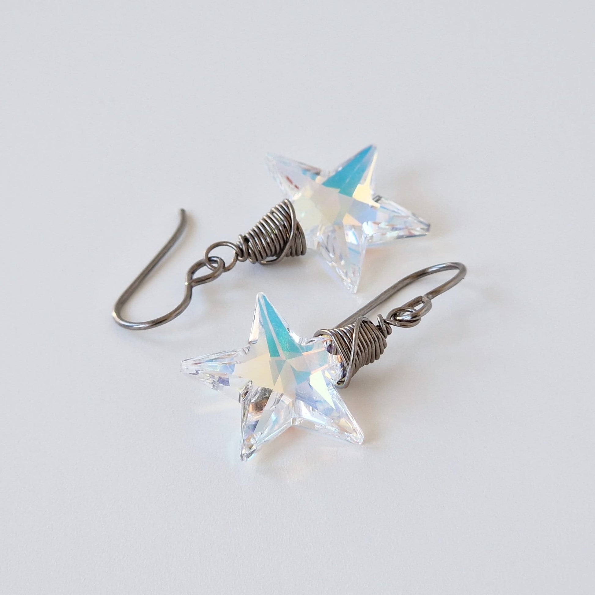 Aurora Borealis Star Crystal Titanium Earrings