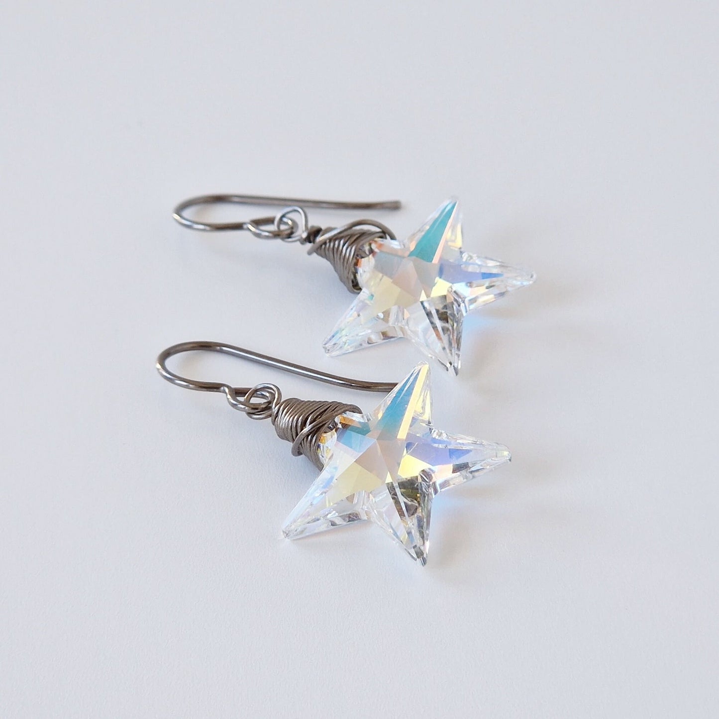 Aurora Borealis Star Crystal Titanium Earrings