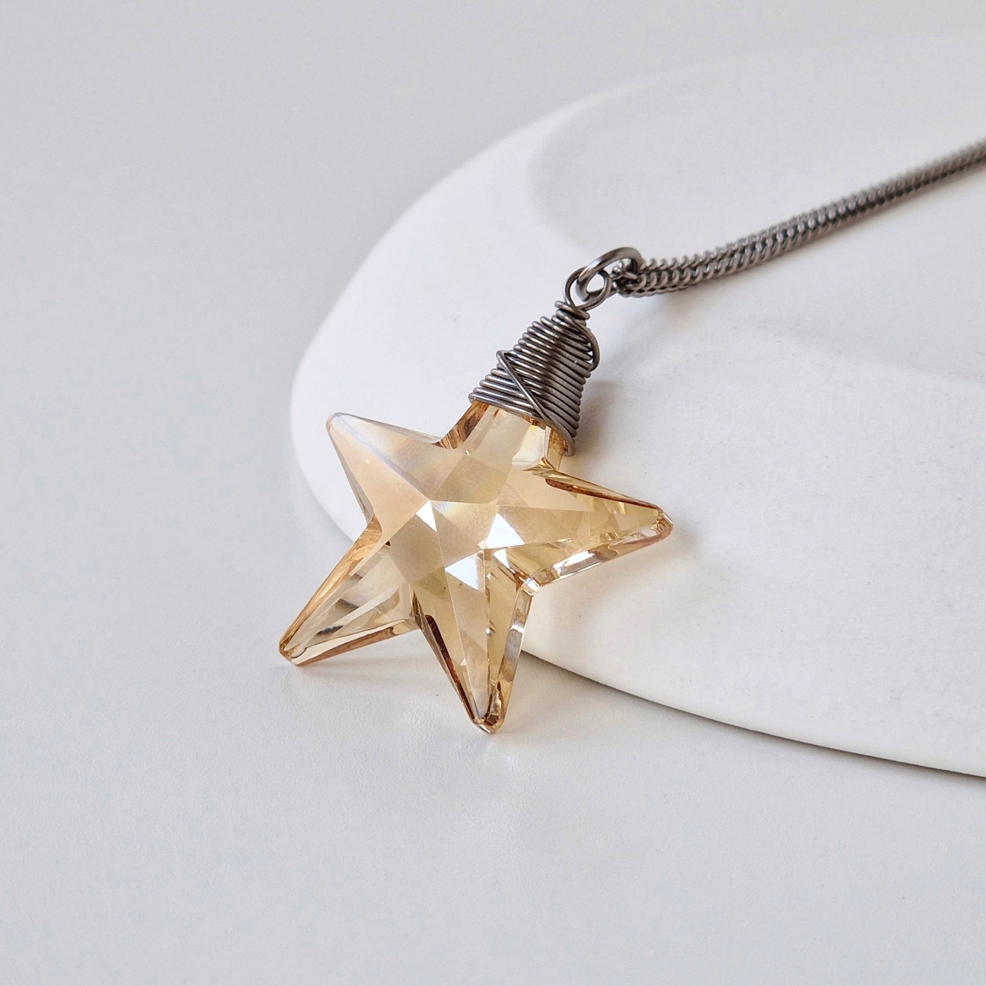Golden Shadow Star Crystal Titanium Necklace