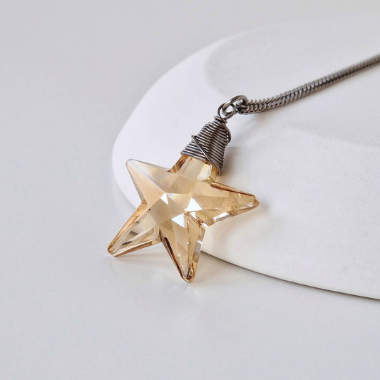 Golden Shadow Star Crystal Titanium Necklace