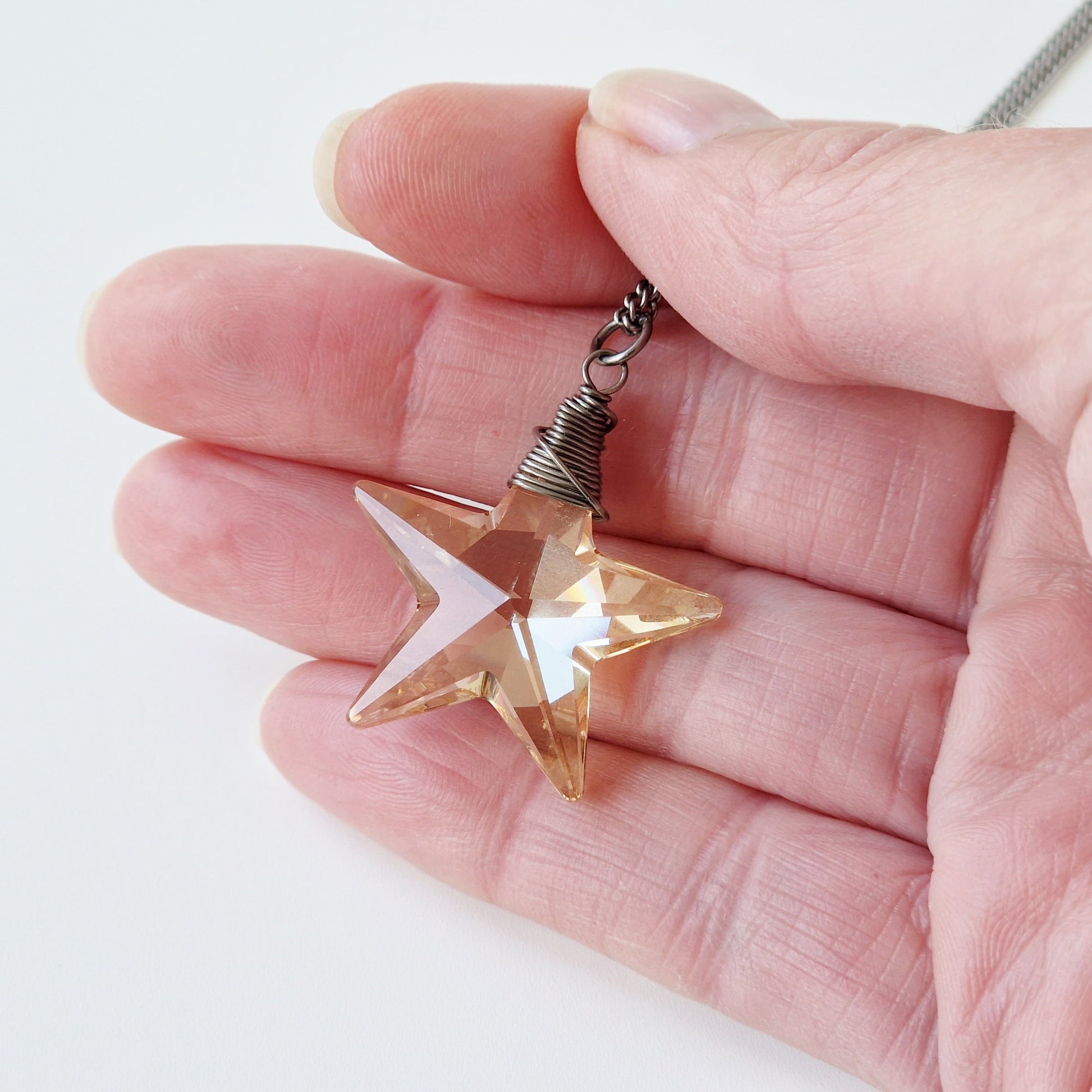 Golden Shadow Star Crystal Titanium Necklace