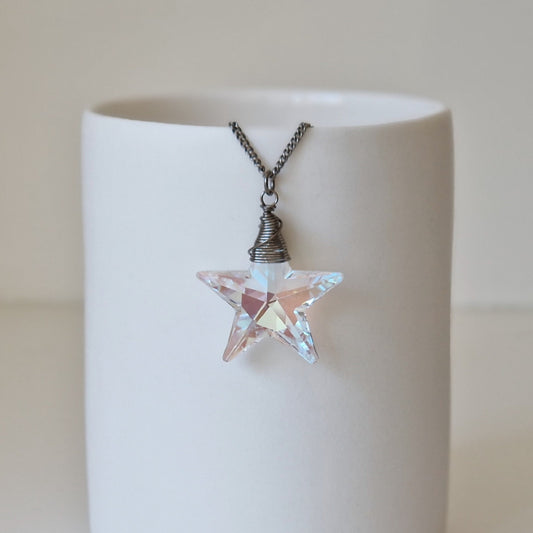 Blue Aurora Borealis Star Crystal Titanium Necklace