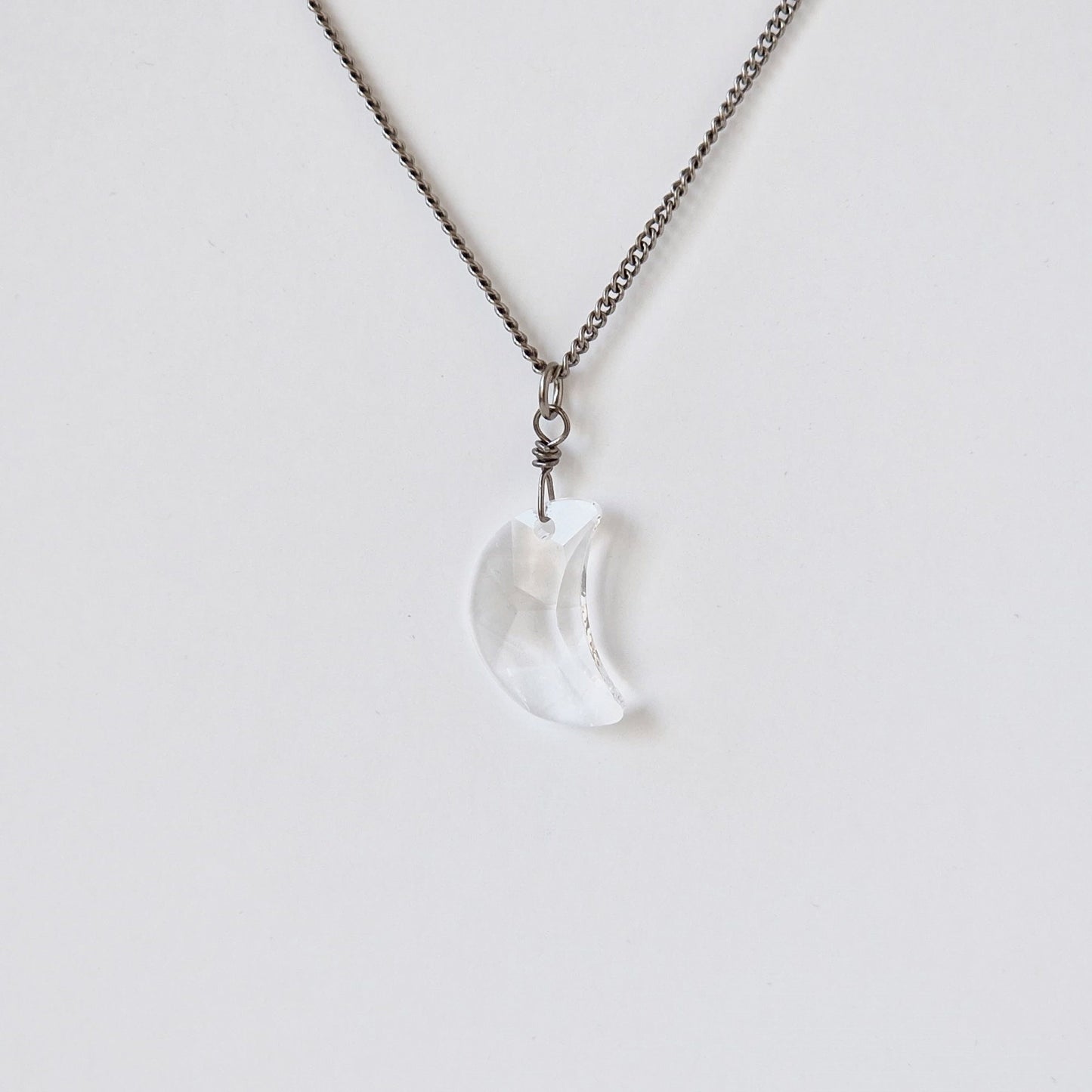 Clear Moon Crystal Titanium Necklace