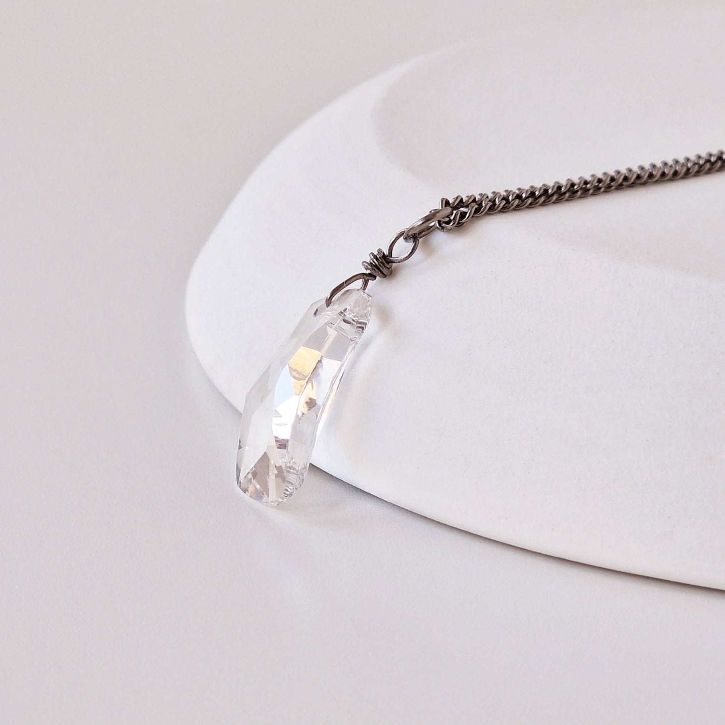 Clear Moon Crystal Titanium Necklace