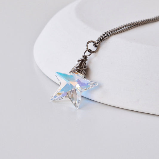 Small Aurora Borealis Star Crystal Titanium Necklace