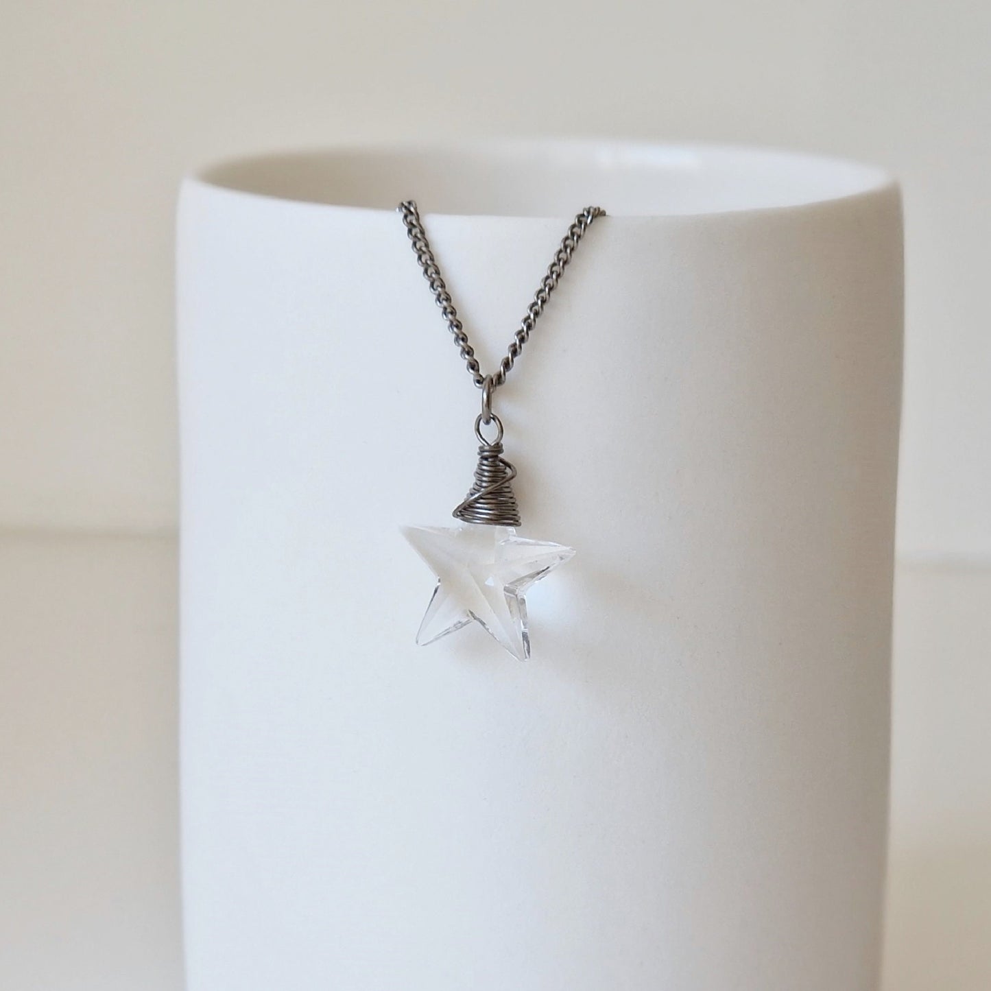 Small Crystal Star Titanium Necklace