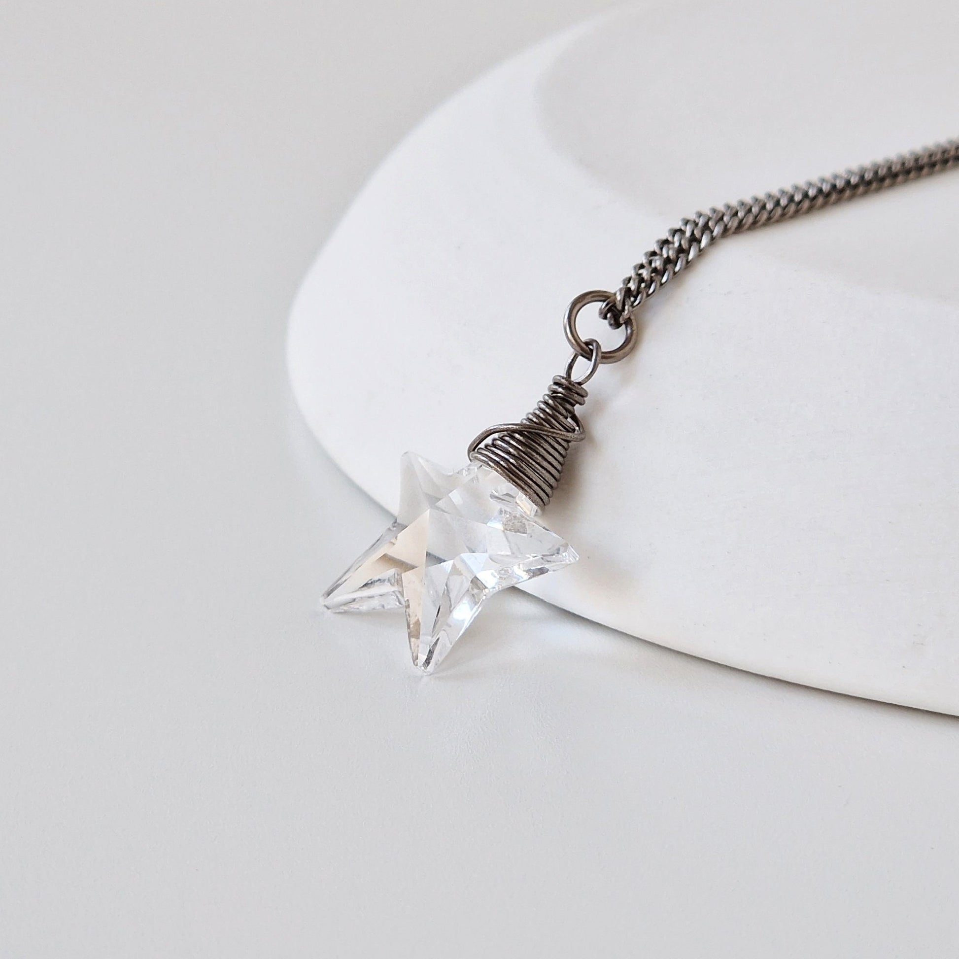 Small Crystal Star Titanium Necklace