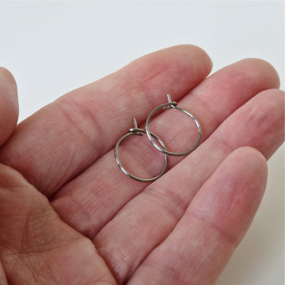 Extra Small Titanium Hoop Earrings, 0.5 Inch Hoops, Nickel Free Silver Color Hoops, Hypoallergenic Earrings for Sensitive Ears