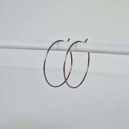 Large Titanium Hoop Earrings, 1.25 Inch Hoops, Nickel Free Silver Color Hoops, Hypoallergenic Earrings for Sensitive Ears