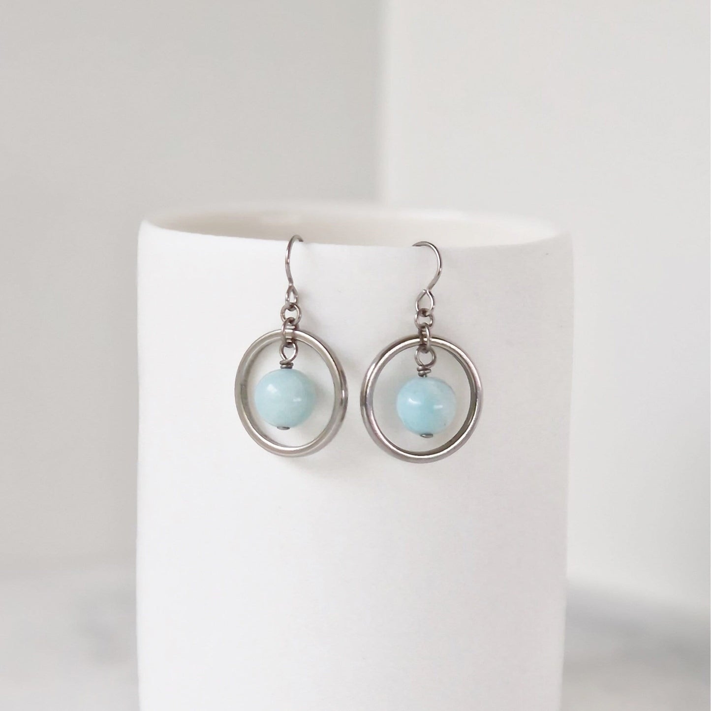 Titanium Hoop Earrings with Amazonite Bead