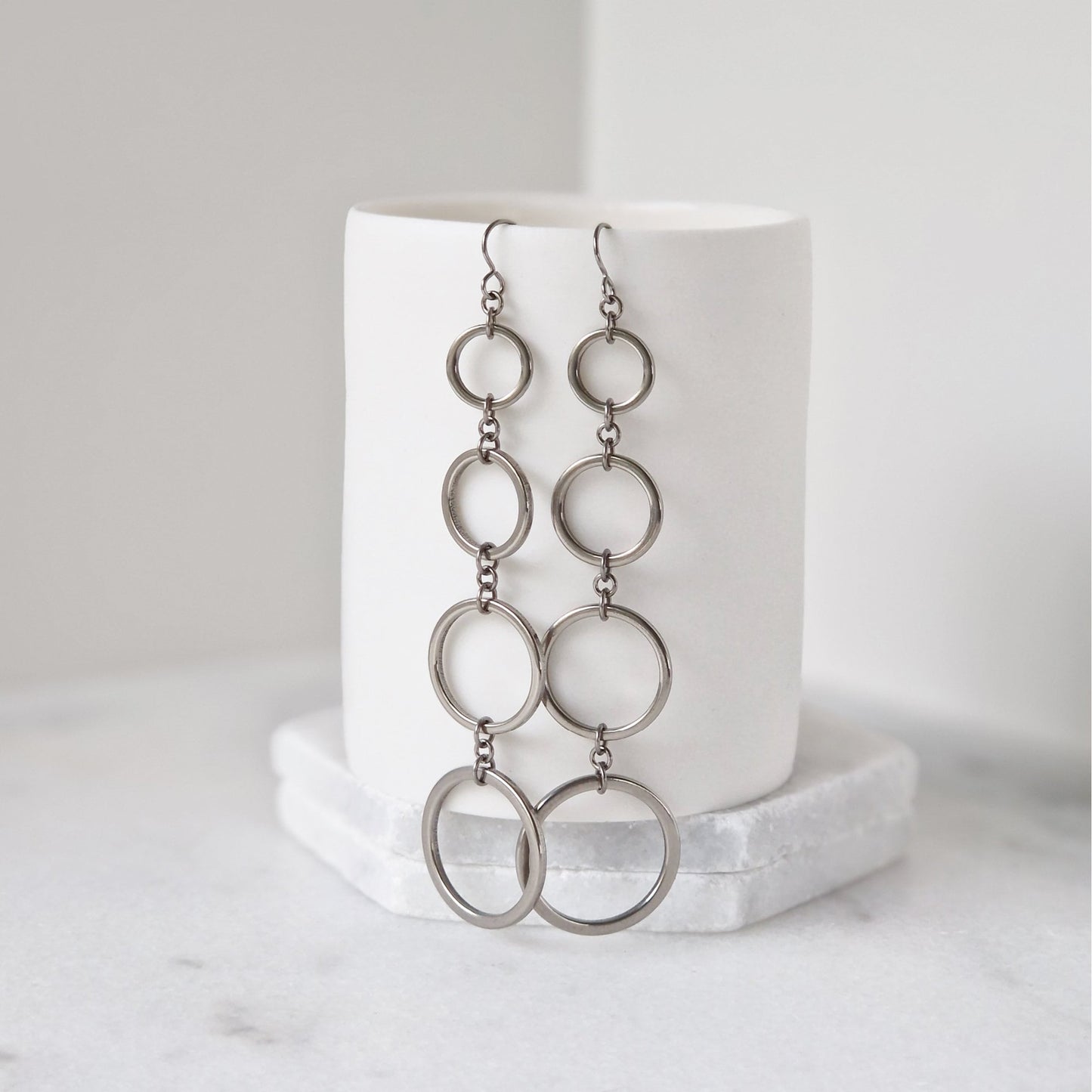 Titanium Four Cascading Hoop Earrings