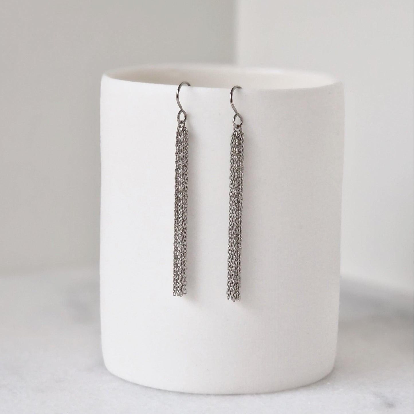 Titanium Tassel Chain  Earrings