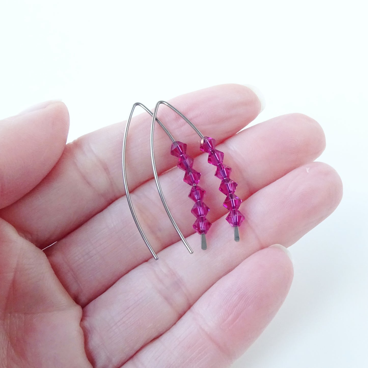 Niobium Earrings with Fuchsia Crystals