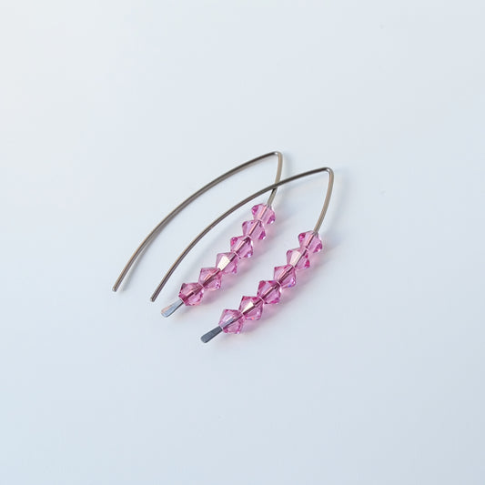 Niobium Earrings with Pink Rose Crystals