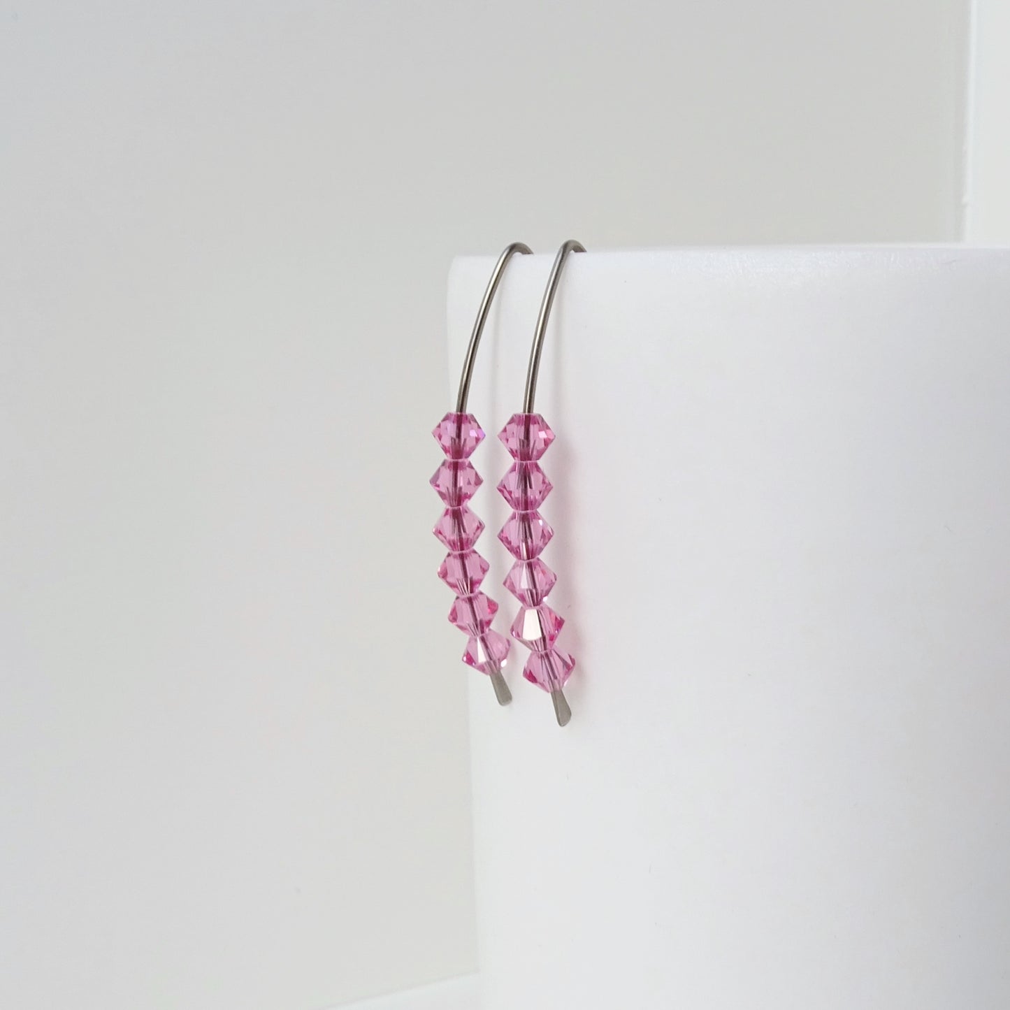 Niobium Earrings with Pink Rose Crystals