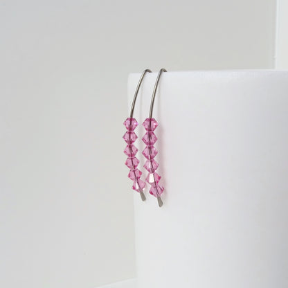 Niobium Earrings with Pink Rose Crystals