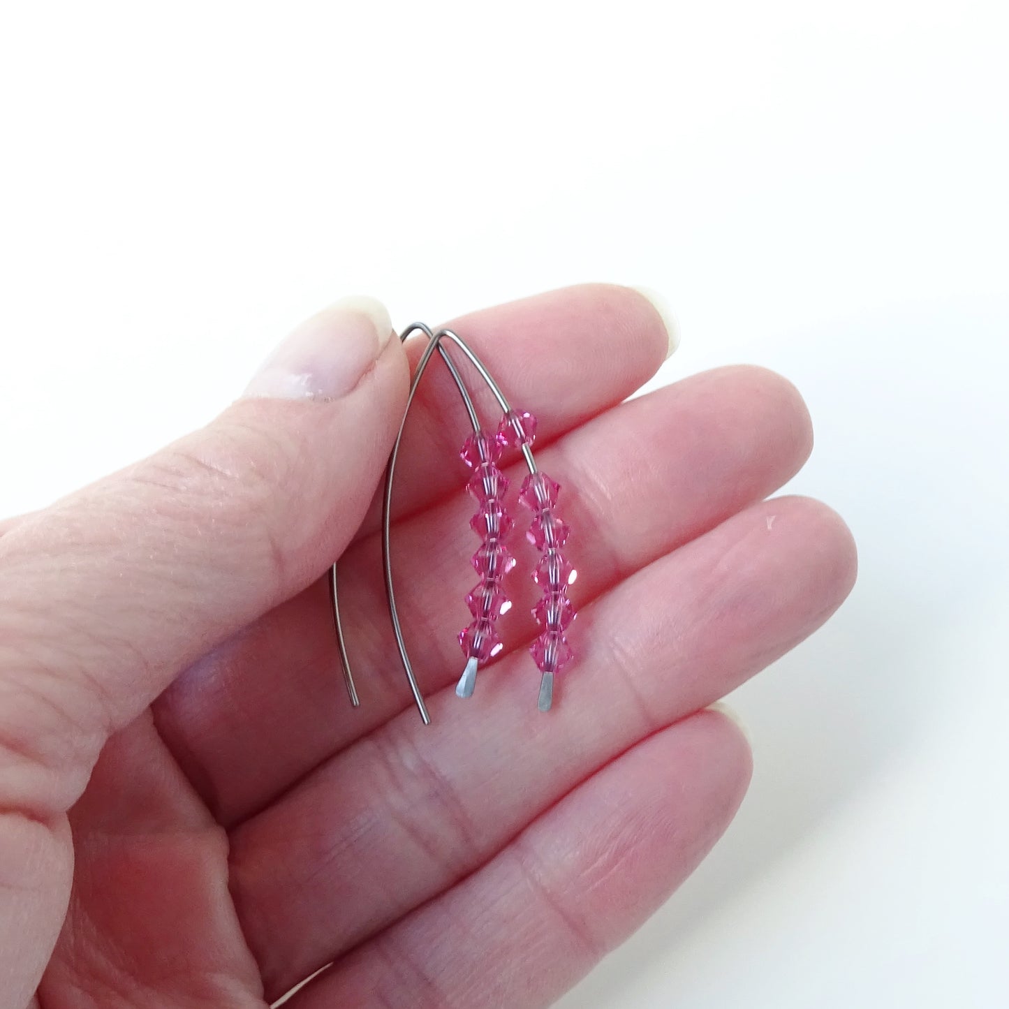 Niobium Earrings with Pink Rose Crystals