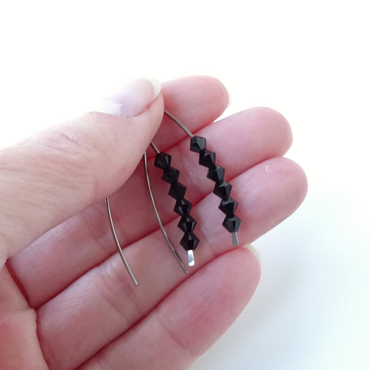 Niobium Earrings with Black Crystals