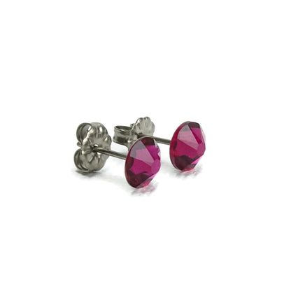 Ruby Titanium Stud Earrings for Sensitive Ears