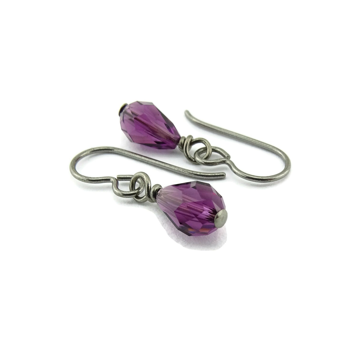 Titanium Dangle Earrings Amethyst Drop Earrings