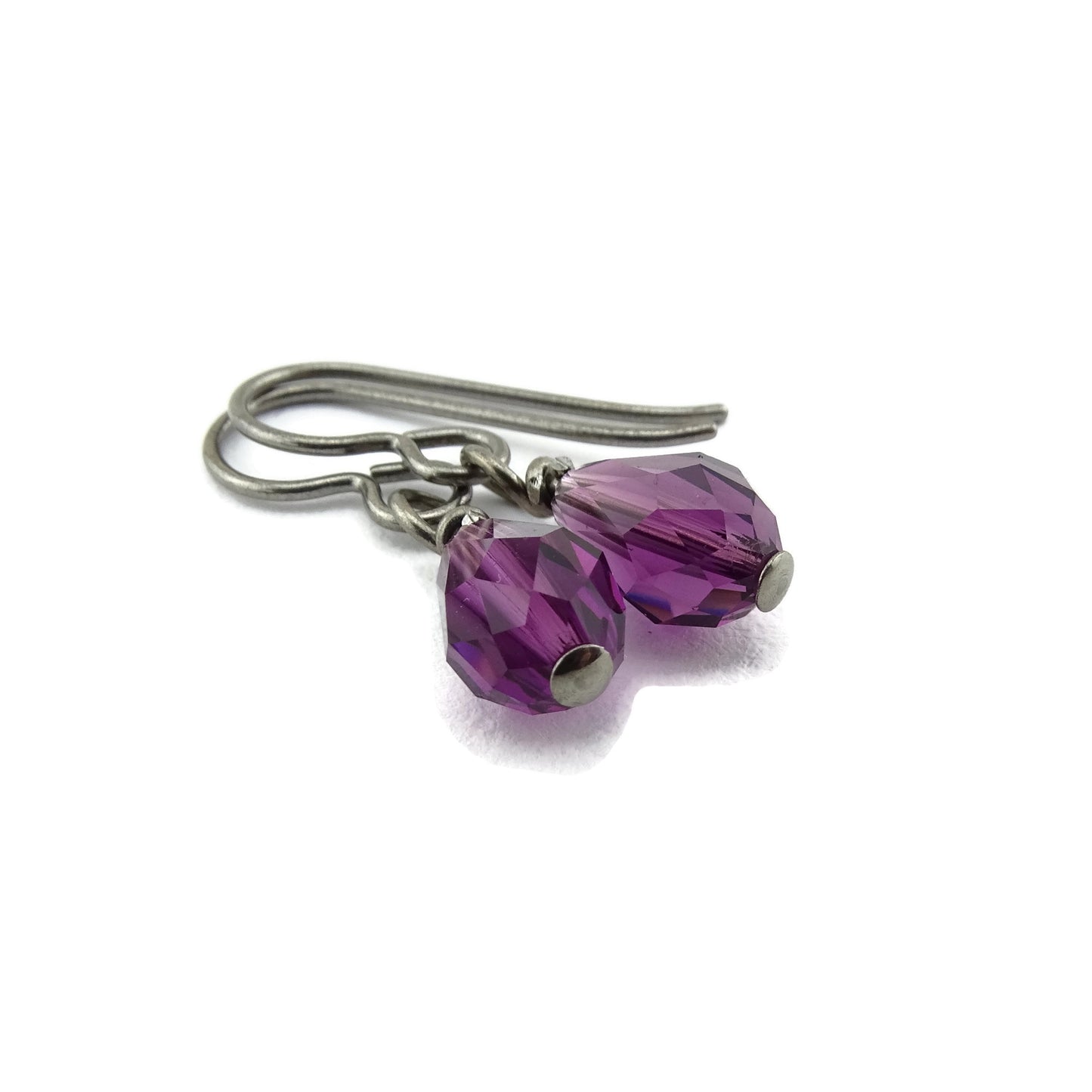 Niobium Earrings with Amethyst Crystals