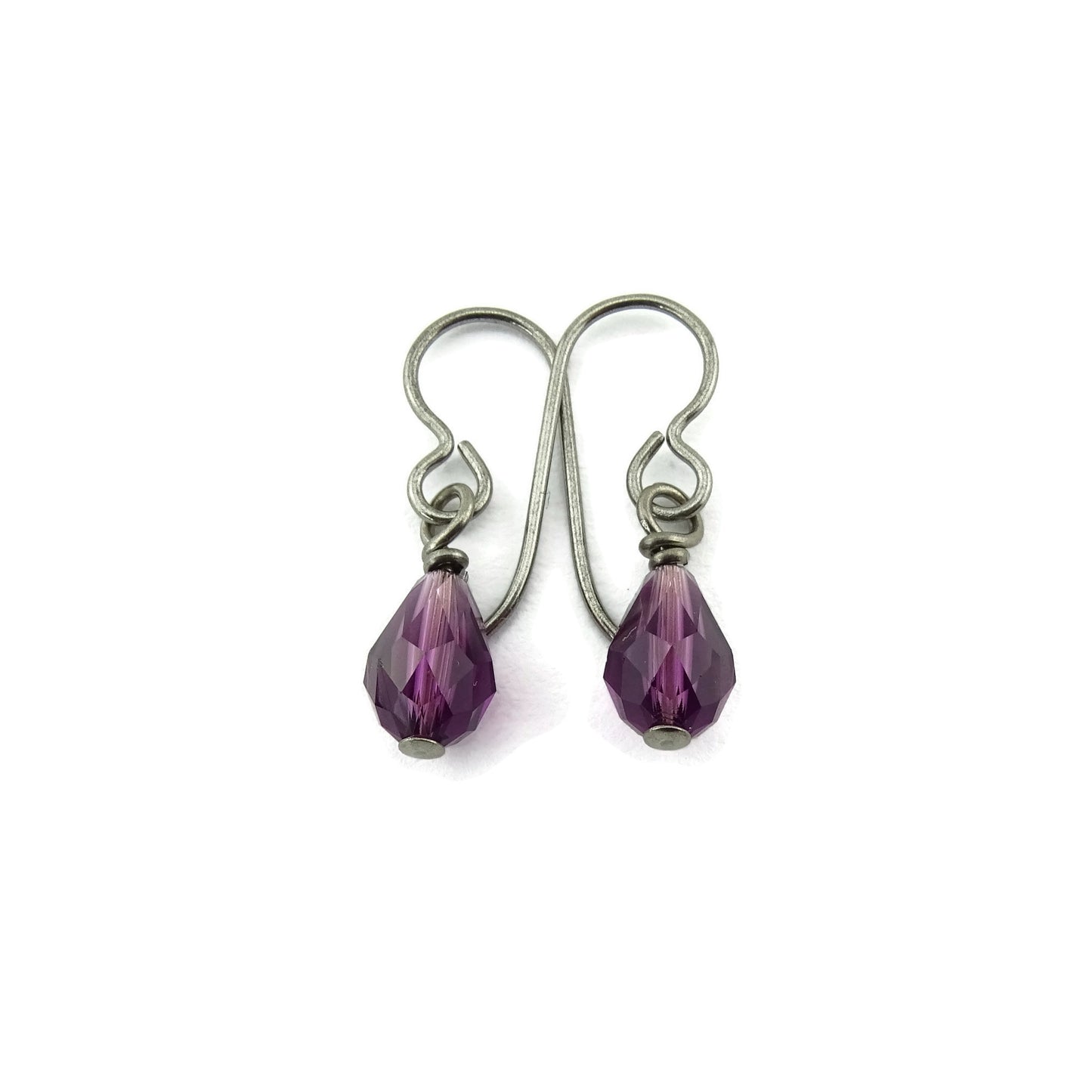 Amethyst Drop Earrings for Sensitive Ears