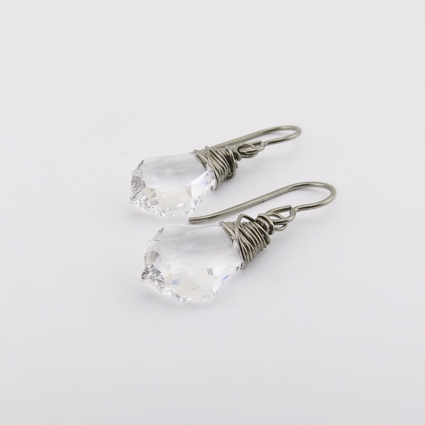 Titanium Earrings with Baroque Clear Crystals