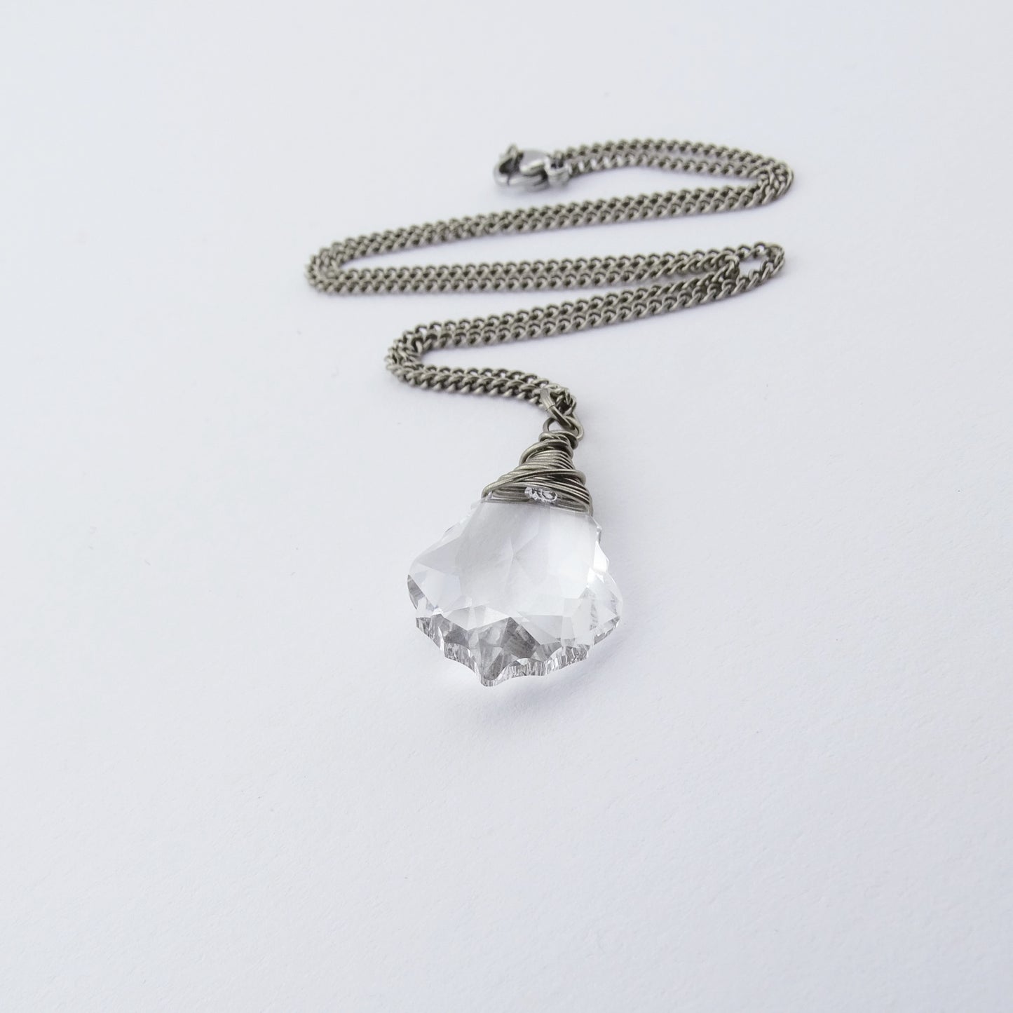 Titanium Necklace with Baroque Clear Crystal Pendant