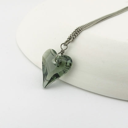 Titanium Necklace with Black Diamond Crystal Heart Pendant