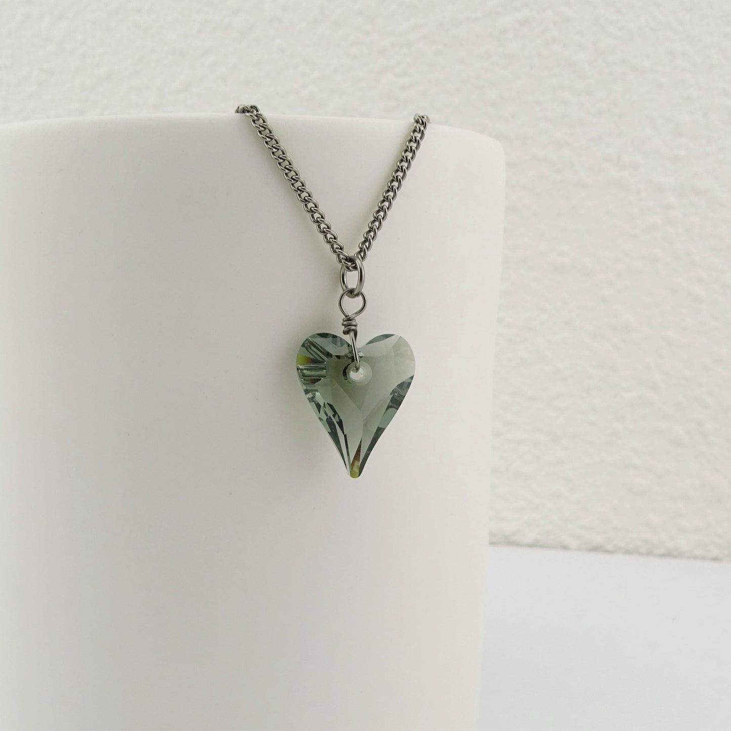 Titanium Necklace with Black Diamond Crystal Heart Pendant