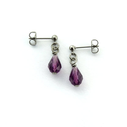 Titanium Studs Amethyst Teardrop Earrings