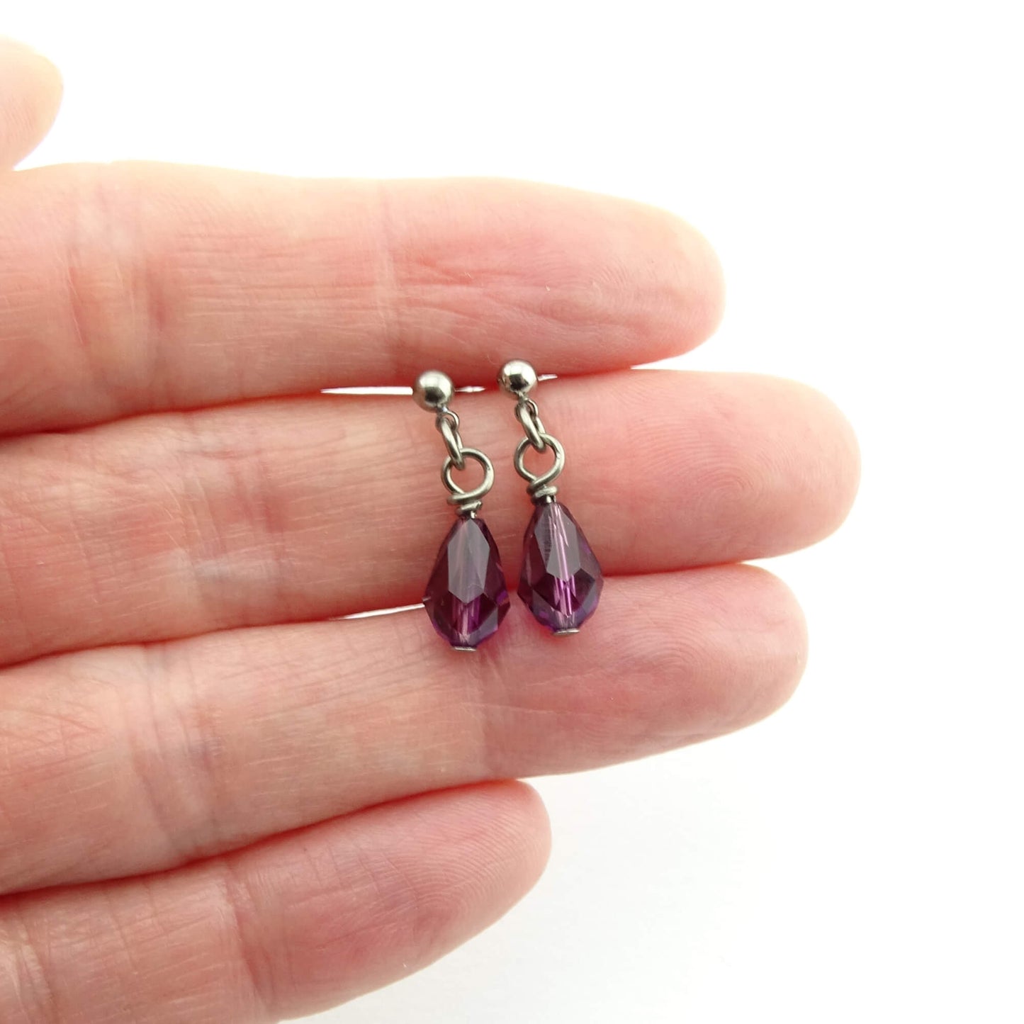 Amethyst Crystal Earrings Hypoallergenic Studs